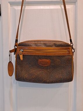 Carlo Rino Italian Vintage 80s Paisley Pattern Brown Crossbody Bag Trendy